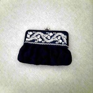 Vera Bradley clutch black with white floral trim